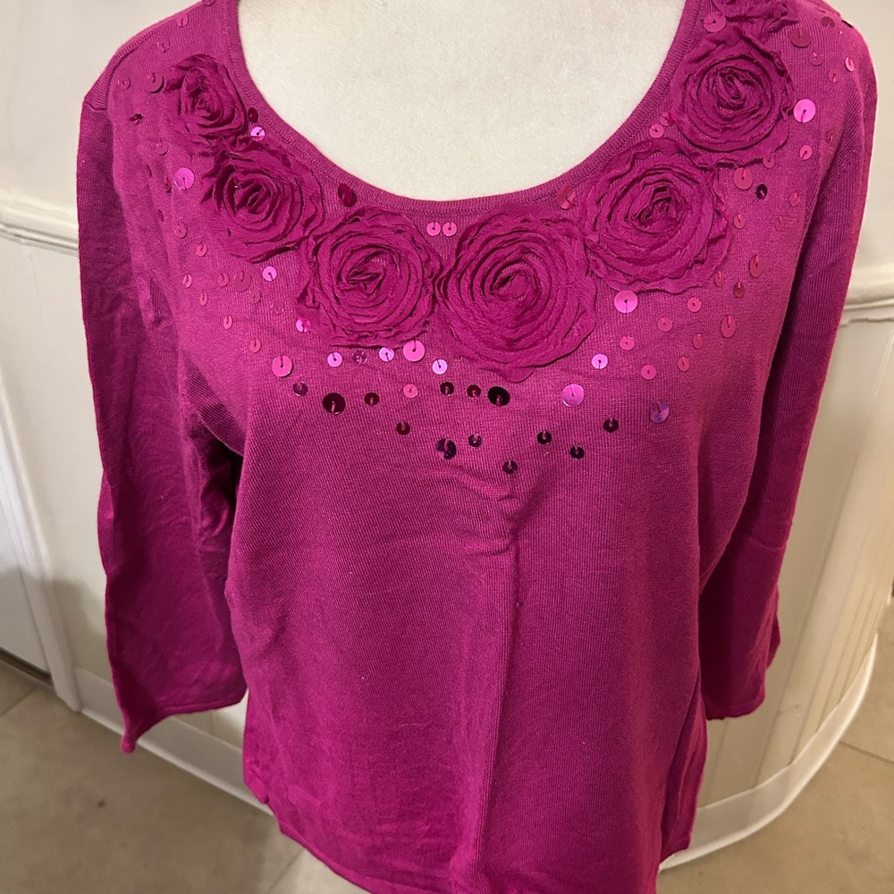 Ruby Rd. Fuchsia Sequin Embellished Sweater/Size X-Large/Like New